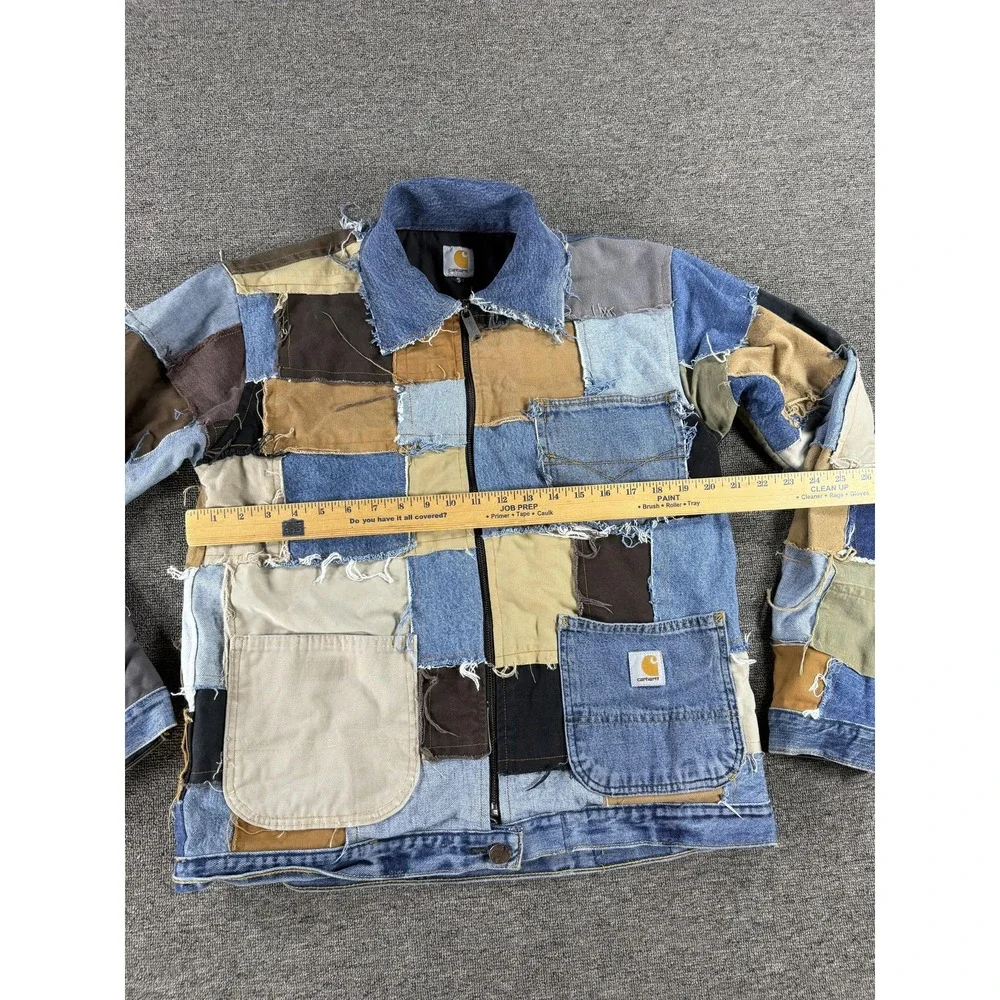 Carhartt Upcycle Jacket Mens Small Patchwork Rework Denim Canvas Workwear Lined